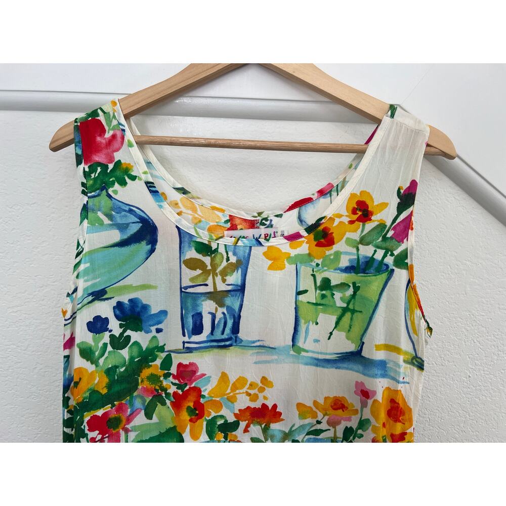 Jams World Womens Small Floral Midi Dress Beach Boho Vacation Resort Watercolor - Picture 2 of 16